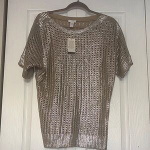 Chicos Crochet Top 100% Cotton Silver. Size 2. New with tags.
